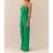 Comfortable pleated fabric wrap chest and swing leg wide leg jumpsuit