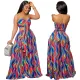 Spring/Summer Colorful Print Strap Bra Wide Leg Trouser Set