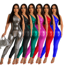 Metal sleeveless tight and sexy jumpsuit