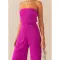 Comfortable pleated fabric wrap chest and swing leg wide leg jumpsuit