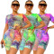 Fashion Sports Casual Tie Dyed Short Sleeve Shorts Sexy Two Piece Set