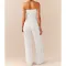 Comfortable pleated fabric wrap chest and swing leg wide leg jumpsuit