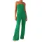 Comfortable pleated fabric wrap chest and swing leg wide leg jumpsuit
