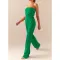 Comfortable pleated fabric wrap chest and swing leg wide leg jumpsuit