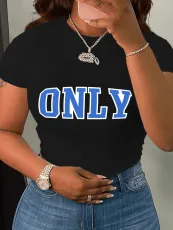 Sexy Large Cotton Letter Print Loose Short Sleeve T-shirt