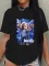Large Cotton Letter Print Loose Short Sleeve T-shirt
