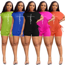 Spring/Summer Casual Fashion Round Neck Print Multi Color Two Piece Set