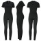 Fashion tight fitting short sleeved printed top and pants two-piece set