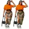 Fashionable camouflage slit tassel eyelet strap skirt