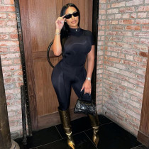 Fashion tight fitting short sleeved printed top and pants two-piece set