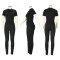 Fashion tight fitting short sleeved printed top and pants two-piece set