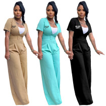 Fashionable Deep V Waist Waist Belt Jumpsuit