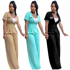 Fashionable Deep V Waist Waist Belt Jumpsuit