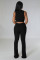 Sexy Solid Round Neck Sleeveless High Bullet Pit Flare Pants Two Piece Set