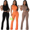 Sexy Solid Round Neck Sleeveless High Bullet Pit Flare Pants Two Piece Set
