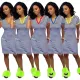 Fashion Casual Stripe Print Slim Fit Wrap Hip Dress