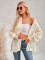 Casual solid color loose tied jacquard cardigan top