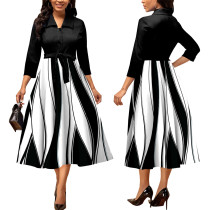 Sexy and fashionable digital printed V-neck mid sleeved dress