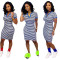 Fashion Casual Stripe Print Slim Fit Wrap Hip Dress