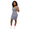 Fashion Casual Stripe Print Slim Fit Wrap Hip Dress
