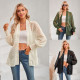 Casual solid color loose tied jacquard cardigan top
