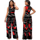 Sexy and fashionable digital printed V-neck jumpsuit