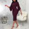 Sexy Fashion Solid Color 3/4 Sleeve White Collar Dress