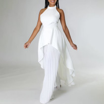 Large Fashion Sleeveless Irregular Top Wide Leg Pants Set