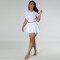 Sexy short sleeved vest drawstring tassel two-piece set