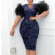 Oversized Fashion Bubble Short Sleeve Sequin Wrapped Hip Dress
