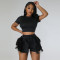 Sexy short sleeved vest drawstring tassel two-piece set
