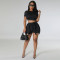 Sexy short sleeved vest drawstring tassel two-piece set