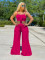 Casual fashion summer solid color wide leg pants two-piece set