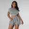 Sexy short sleeved vest drawstring tassel two-piece set