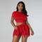 Sexy short sleeved vest drawstring tassel two-piece set