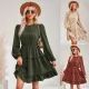 Casual round neck solid color waistband lace dress