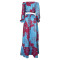 Fashion printed one shoulder long skirt set with large swing