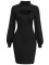 Casual Hollow Solid Fit Long Sleeve Wrap Hip Dress