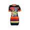 Fashion casual color cartoon printed short sleeved dress for women's short skirt