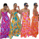 New print collar with large hem and bra dress in three colors available