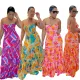 New print collar with large hem and bra dress in three colors available