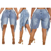 Fashion tassel denim stretch capris