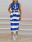 Fashion Tank Top Printed Split Half Dress Two Piece Set