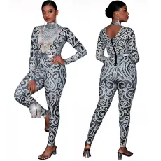 Fashion hot diamond printed jumpsuit