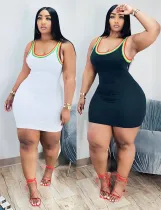 Fashionable printed sleeveless sexy buttock wrap dress