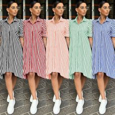New Fashion Casual Stripe Shirt Dress