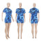 Fashion casual camouflage pattern printed short sleeved shorts two-piece set