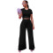 Fashion Off Solid Color Relaxed Wide Leg Two Piece Set