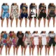 Casual fashion pattern printed split hem short sleeved shorts set
