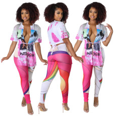Hip Hop Street Tassel Strap T-shirt Printed Pants Set